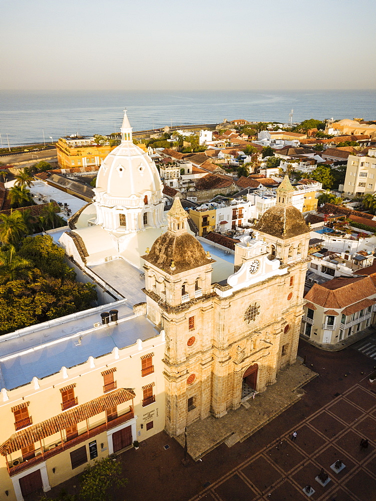 Aerial view by drone of Cartagena Old Town, Bolivar Department, Colombia, South America