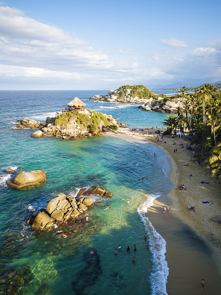 Aerial view by drone of Tayrona National Park, Magdalena Department, Caribbean, Colombia, South America