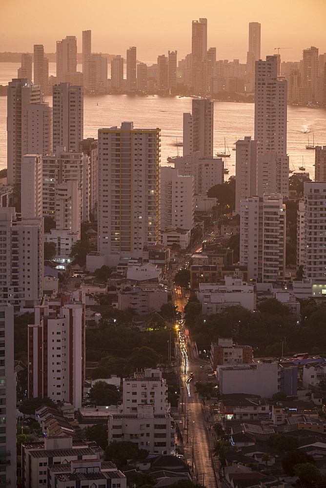 View from Convento de Santa Cruz de la Popa of Cartagena at sunset, Cartagena, Bolivar Department, Colombia, South America