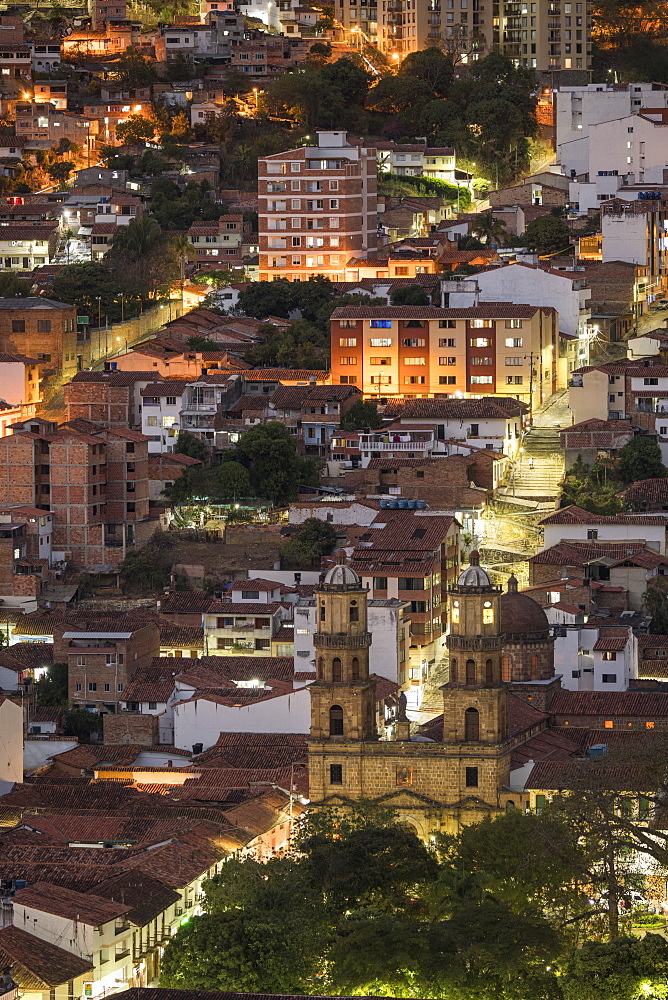 View of San Gil at night, San Gil, Santander, Colombia, South America