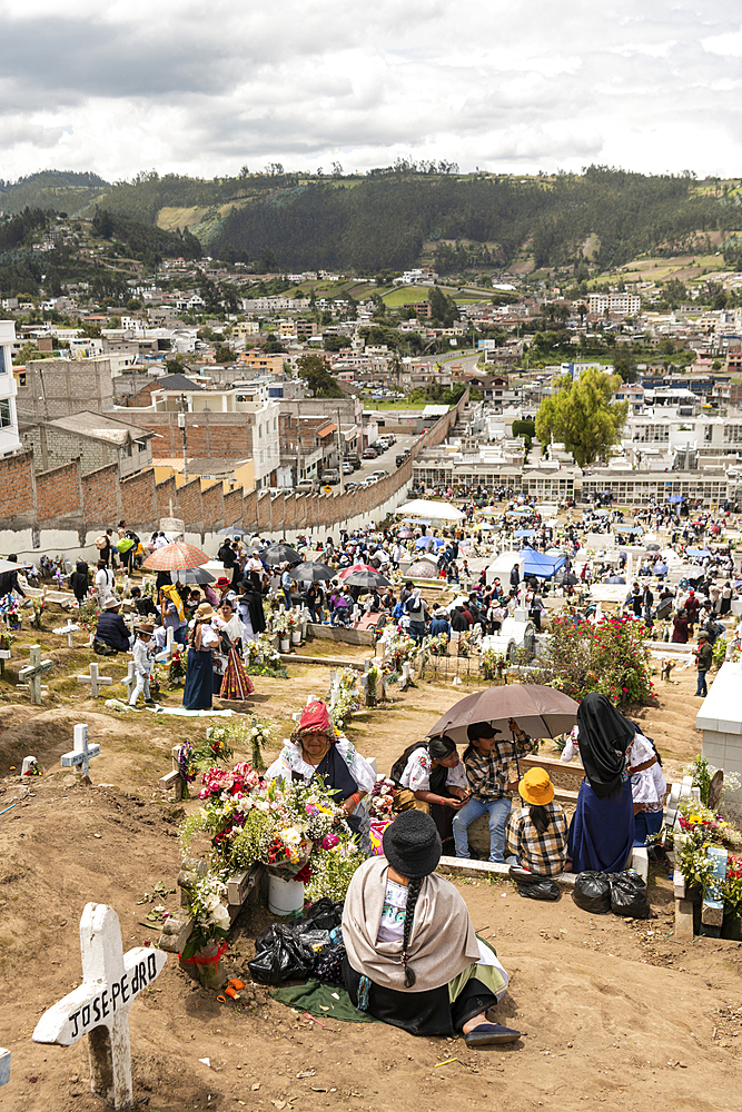 Dia de los Muertos (Day of the Dead) celebrations at Otavalo Cemetery, Imbabura, Ecuador, South America