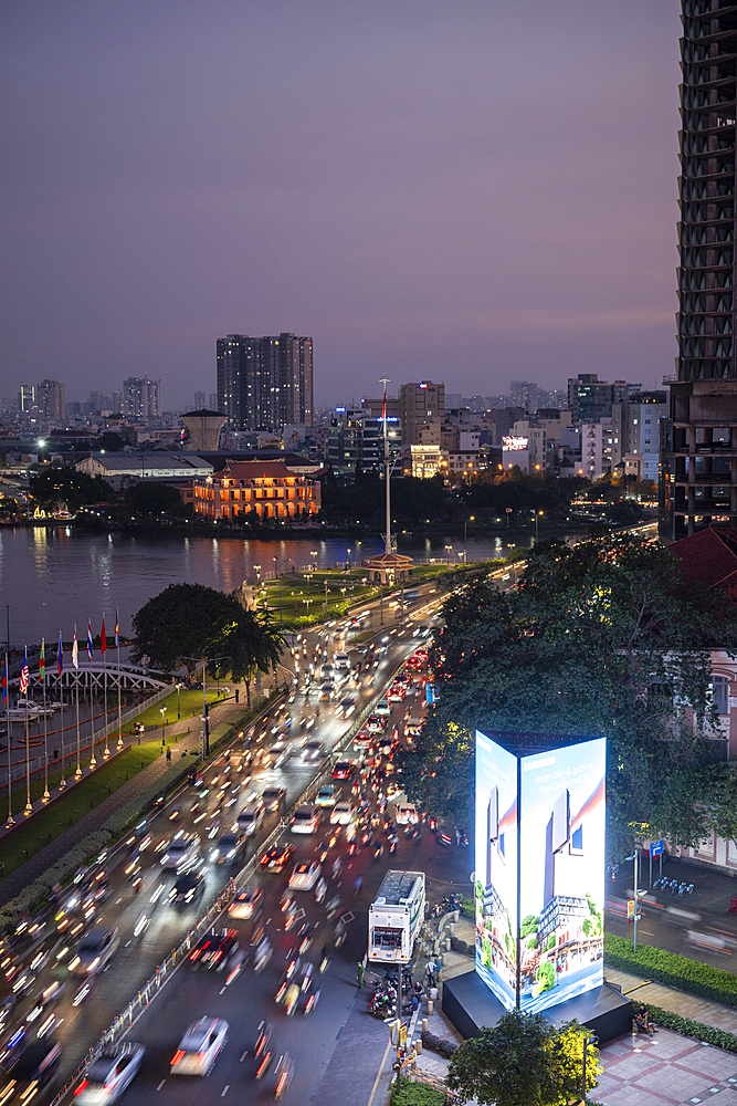 View of traffic at twilight, Dong Khoi, Saigon, Ho Chi Minh City, Vietnam