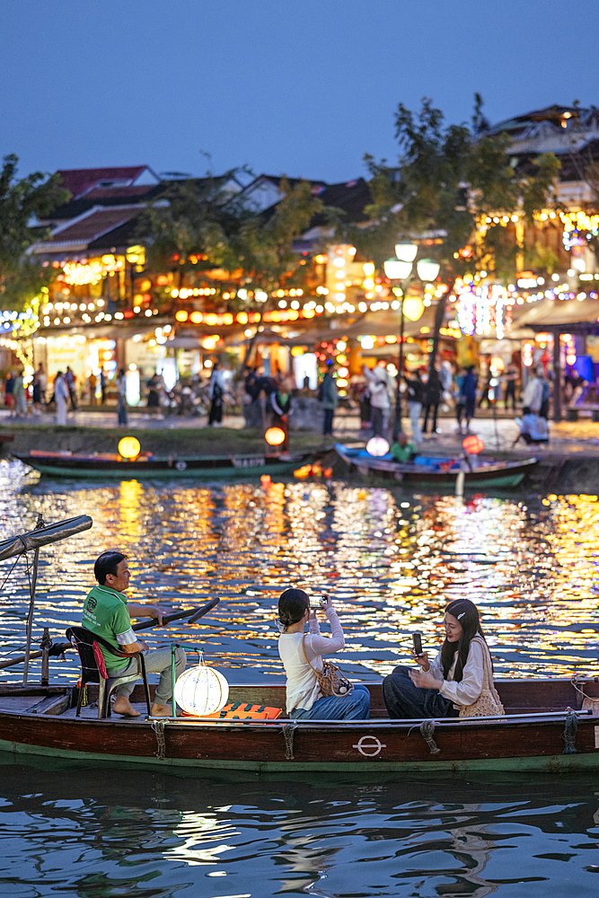 Boats on Thu Bon River at night, Hoi An, Quảng Nam Province, Vietnam