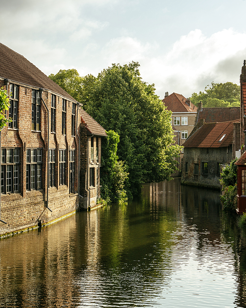 Early morning light on canal, Old town, Bruges, Belgium