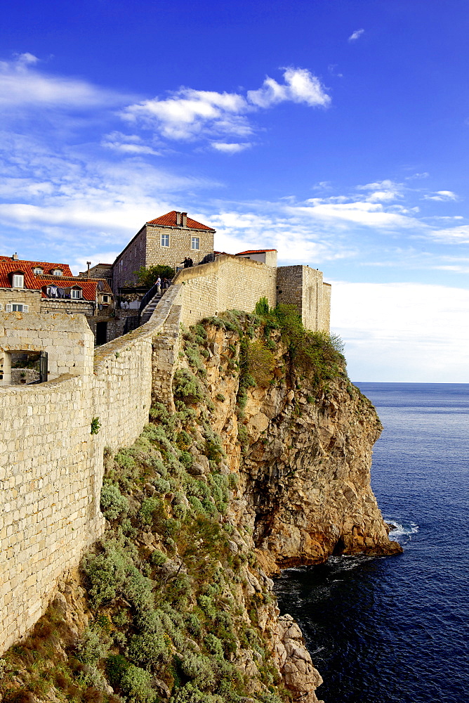 Cliff and medieval city walls of Dubrovnik, UNESCO World Heritage Site, Croatia, Europe