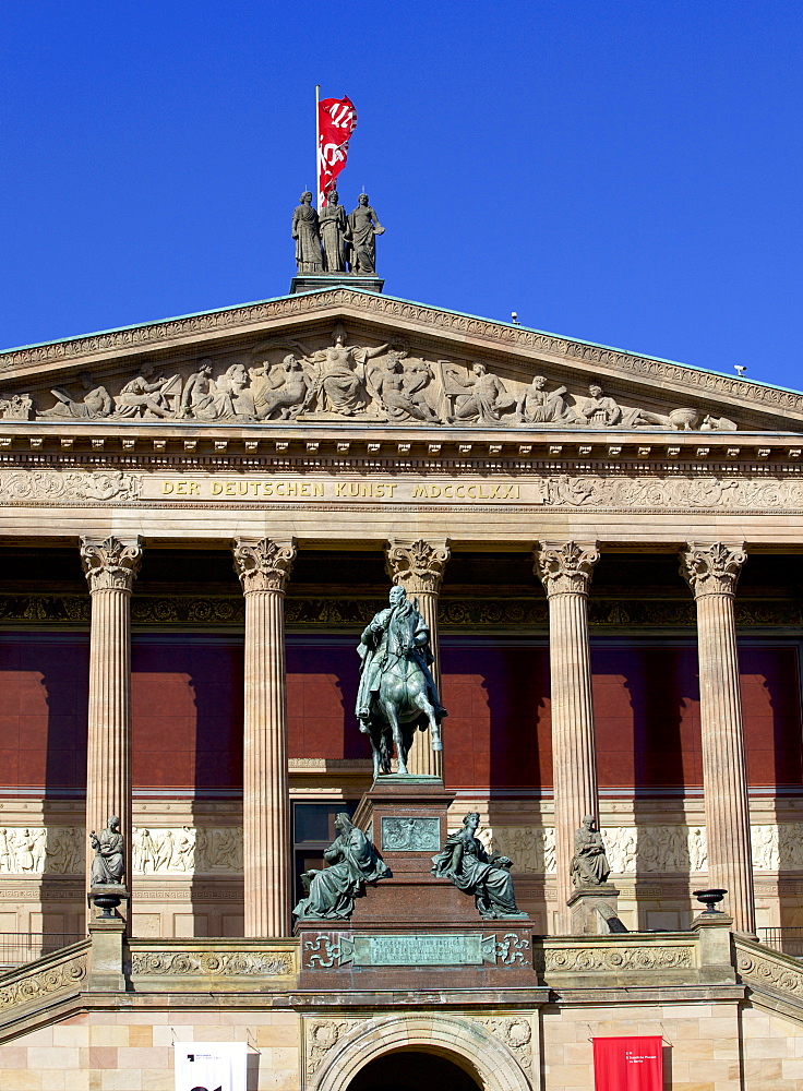 Statue of Friedrich Wilhelm IV on a horse outside The Old National Gallery (Alte Nationalgalerie), Berlin, Germany, Europe 