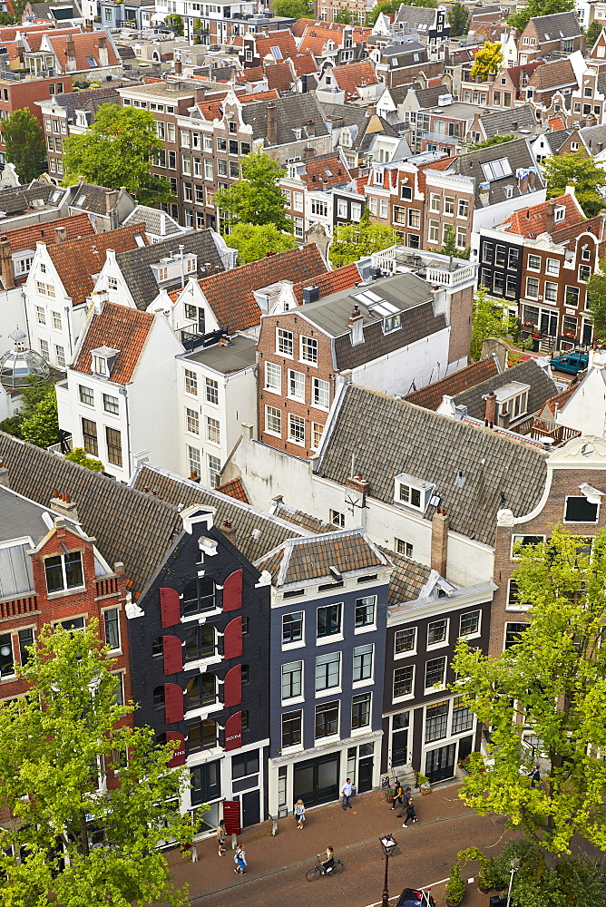 The rooftops and houses of the Jordaan in Amsterdam viewed from above, Amsterdam, North Holland, The Netherlands, Europe