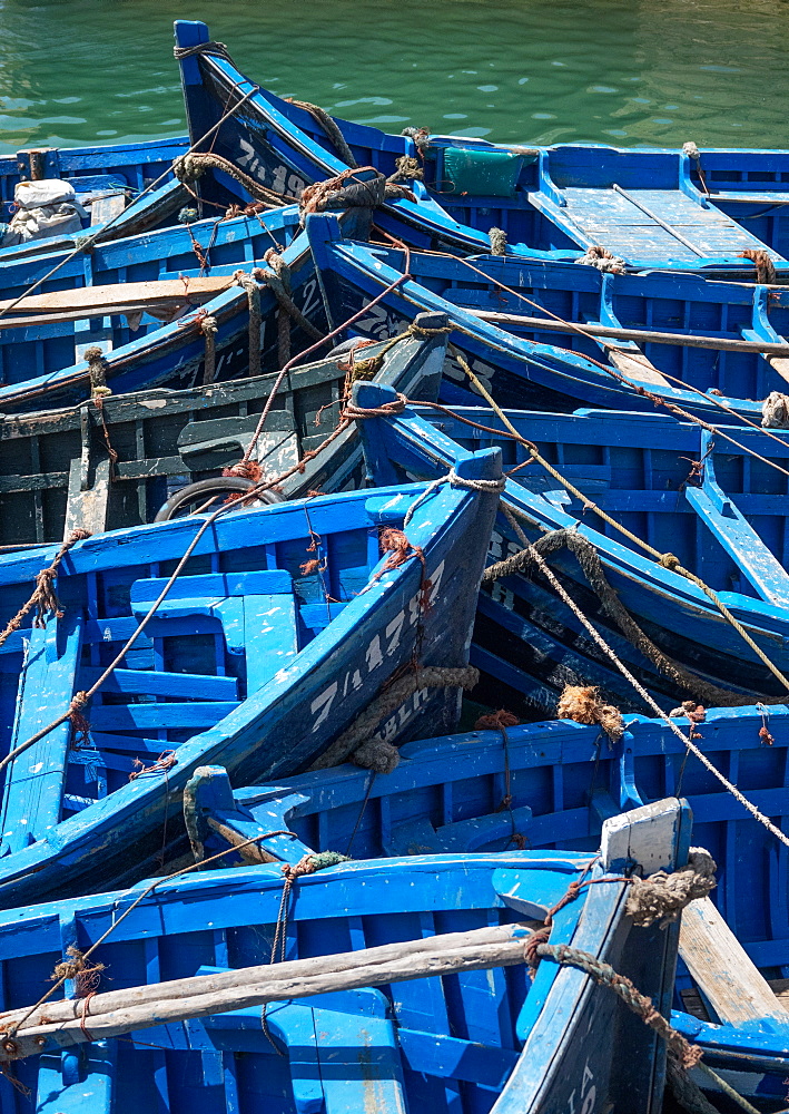 Blue boats bow to bow, Essaouira, Morocco, North Africa, Africa