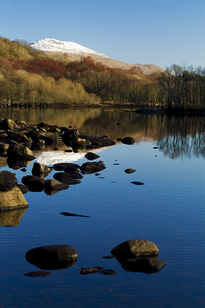 Loch Awe with snow capped Ben Cruachan in background.  Argyll, Scotland