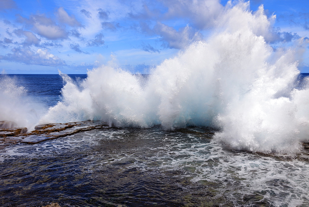 Wave crushing on rock, Tonga, Tongatapu 