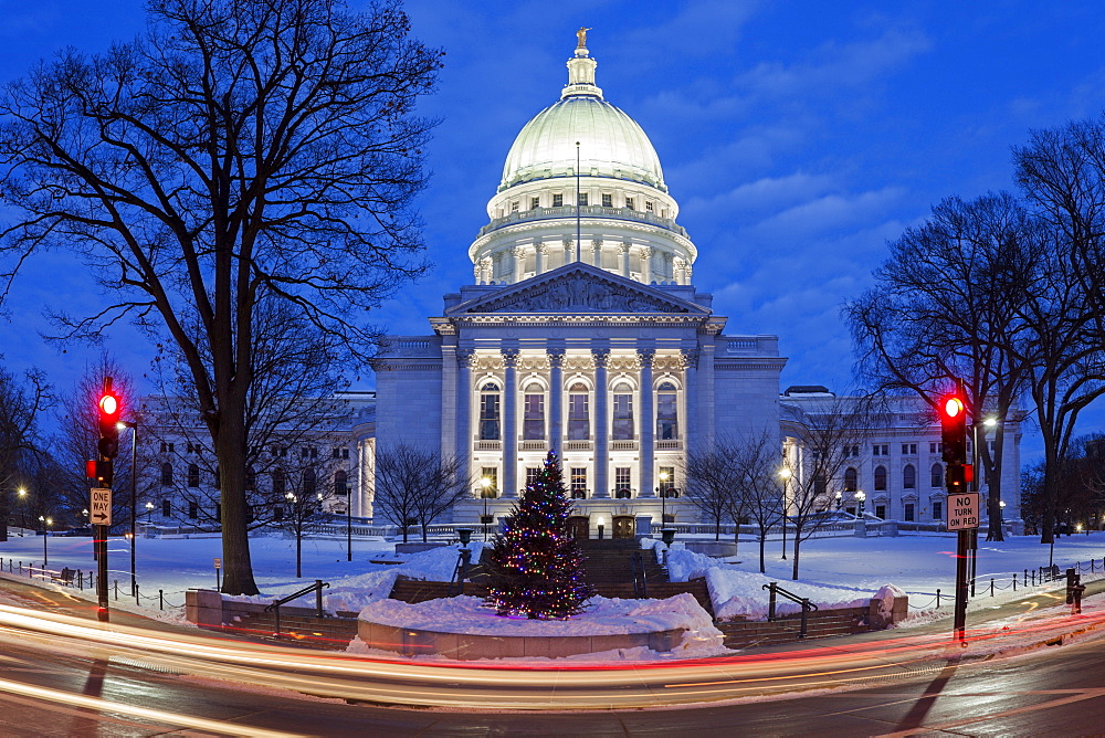 Illuminated State Capitol Building, Madison, Wisconsin