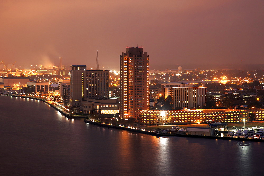 Cityscape at night, Norfolk, Virginia