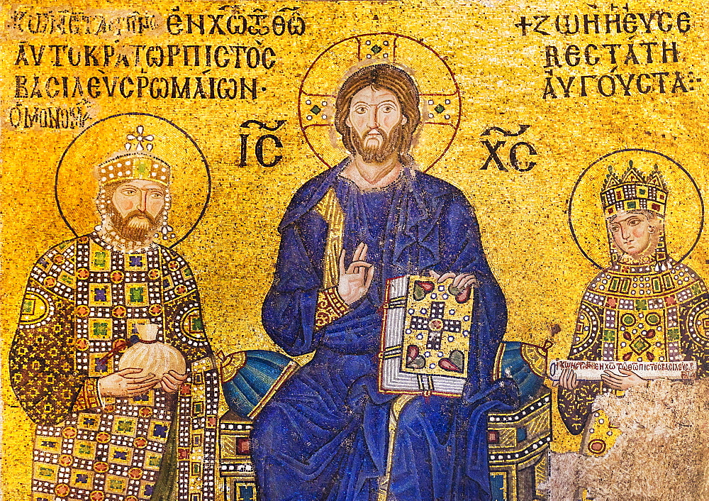 Turkey, Istanbul, Haghia Sophia Mosque, Mosaic of Christ with kings