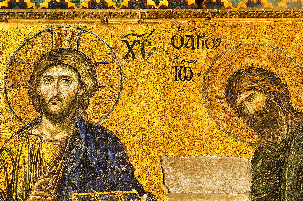 Turkey, Istanbul, Haghia Sophia Mosque, Mosaic of Christ Pantocrator with John the Baptist