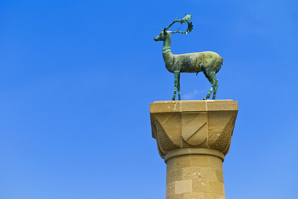 Greece, Rhodes, Deer statue in Mandraki Harbor