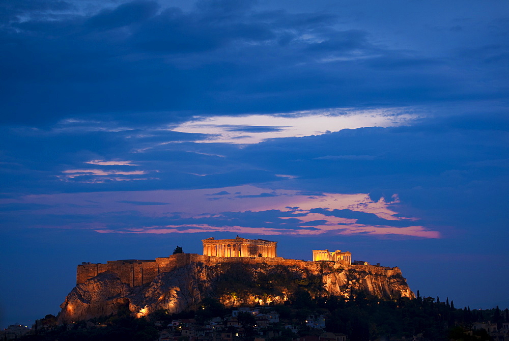 Greece, Athens, Acropolis illuminated at night