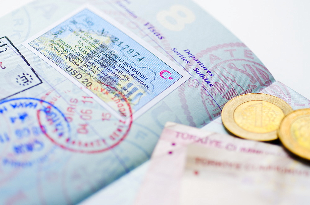 Passport with Turkish lira