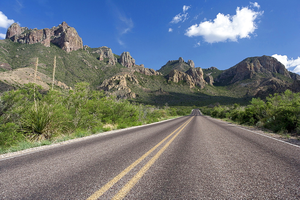 Rocky landscape with empty road, Big Bend National Park, Texas, USA