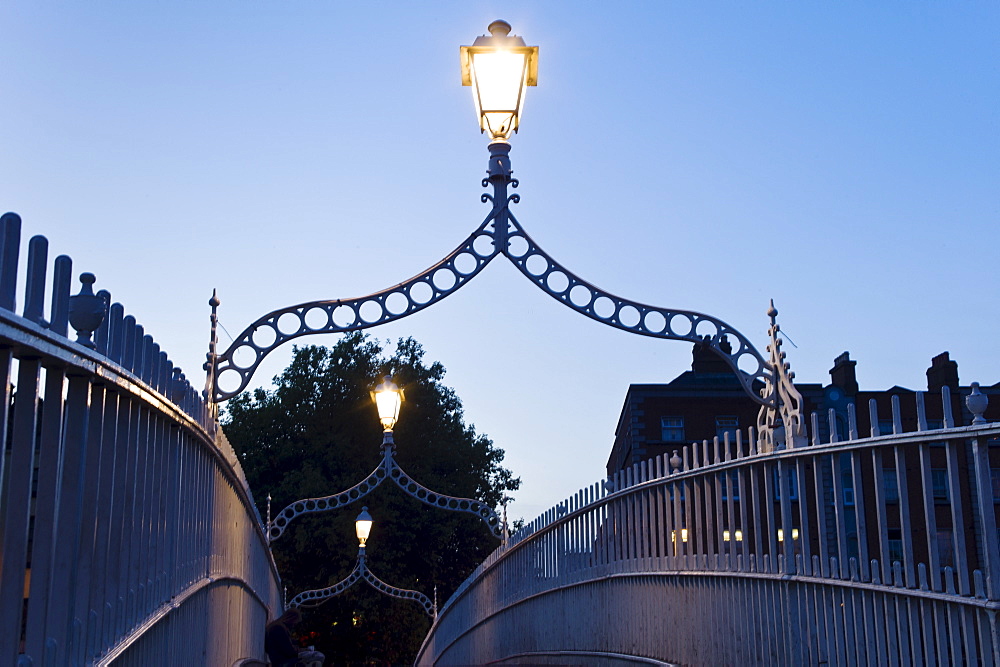 Lights on Ha'penny bridge in Dublin Ireland