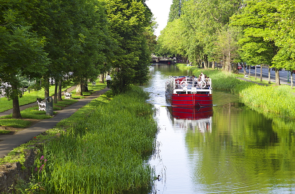 River boat on Grand Canal in Dublin Ireland