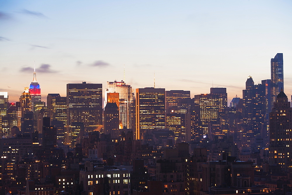 Skyline at dusk, USA, New York State, New York City