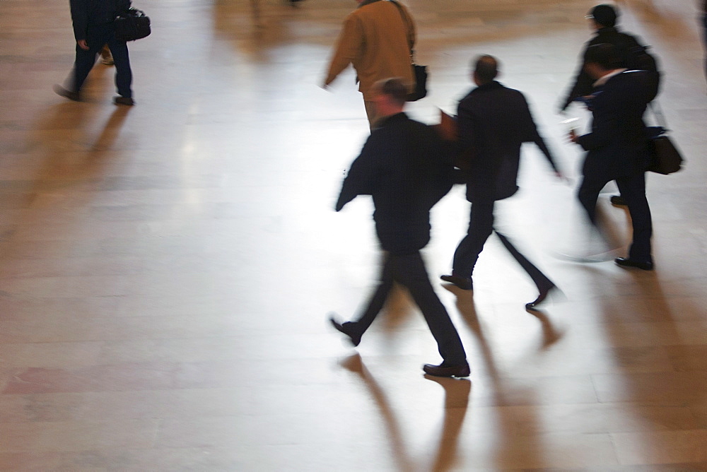 High angle view of people walking at Grand Central Station, USA, New York State, New York City