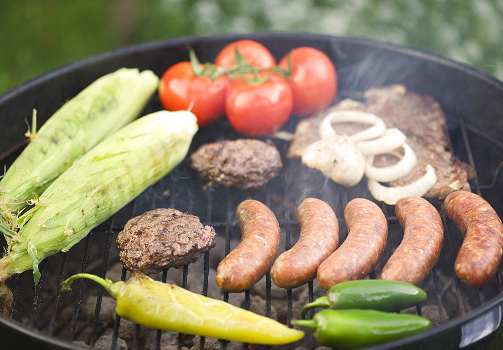 Food cooking on a grill