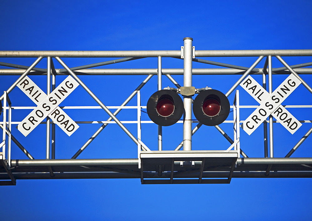Railroad crossing sign and lights
