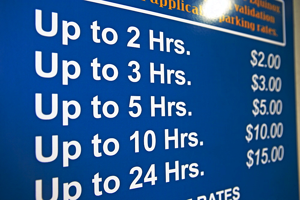 Close up of parking prices sign