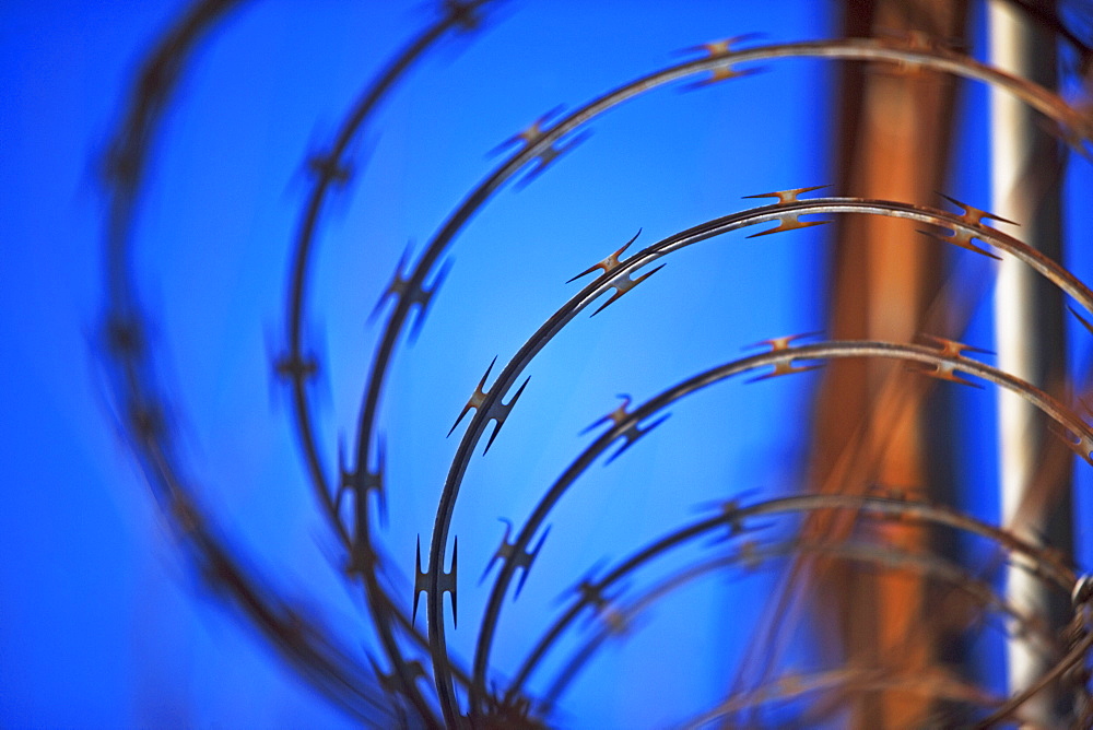 Close up of coiled razor wire