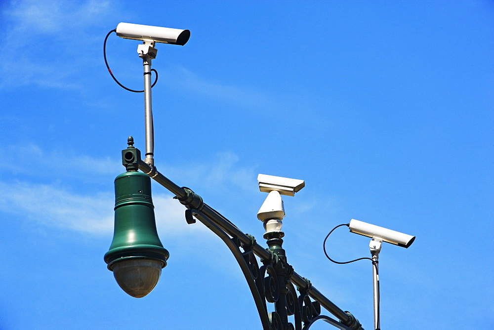 Security cameras on lamp post