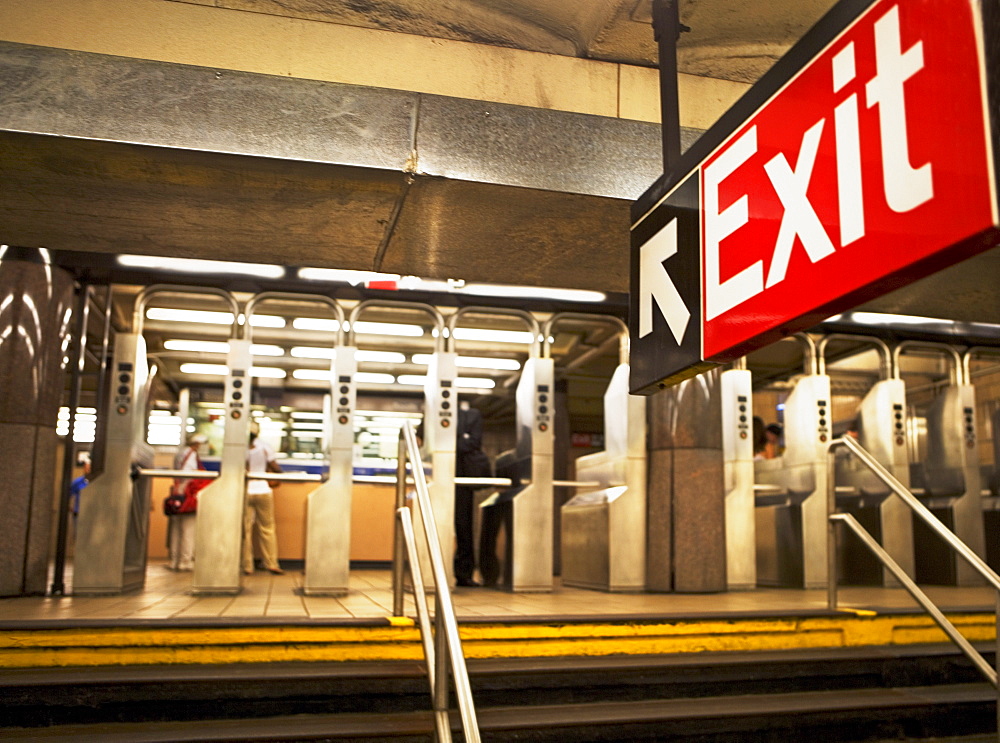 exit sign in New York City subway station