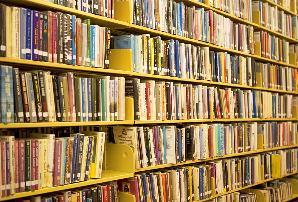 books on library shelves