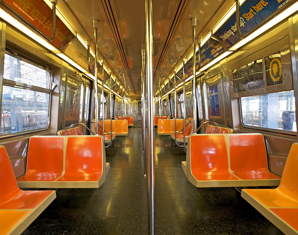 Interior of subway train, New York City, New York, United States