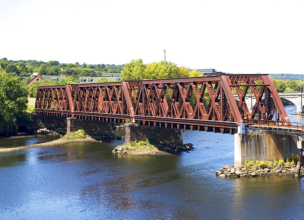 Steel railroad bridge spanning river, Connecticut