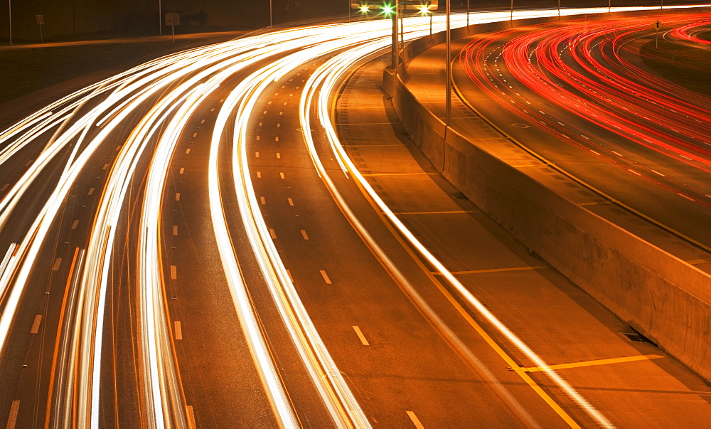 Blurred traffic headlights at night