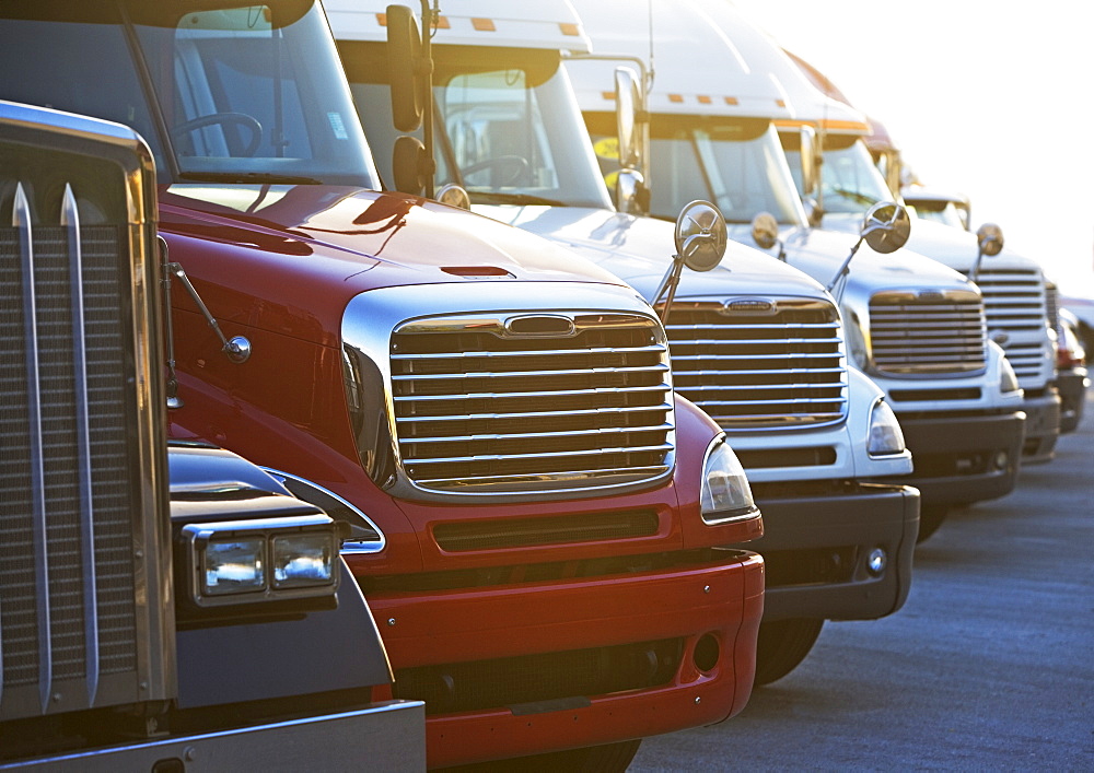 Semi-trucks in a row