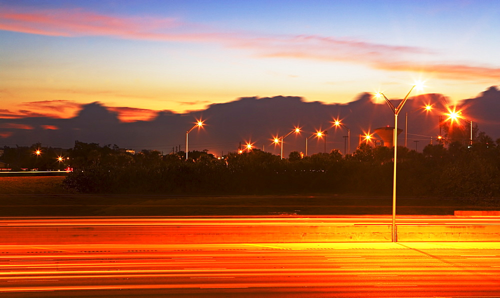 Blurred traffic headlights at night