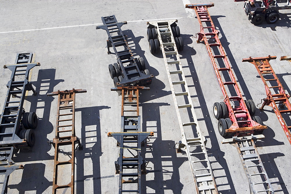 High angle view of truck undercarriages