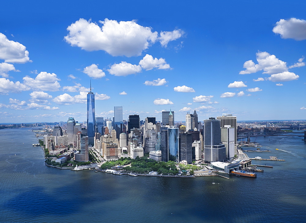 Aerial view of Manhattan and New York City skyline, New York City, New York