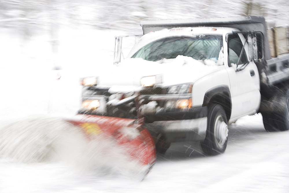 USA, New York City, snowplowing truck