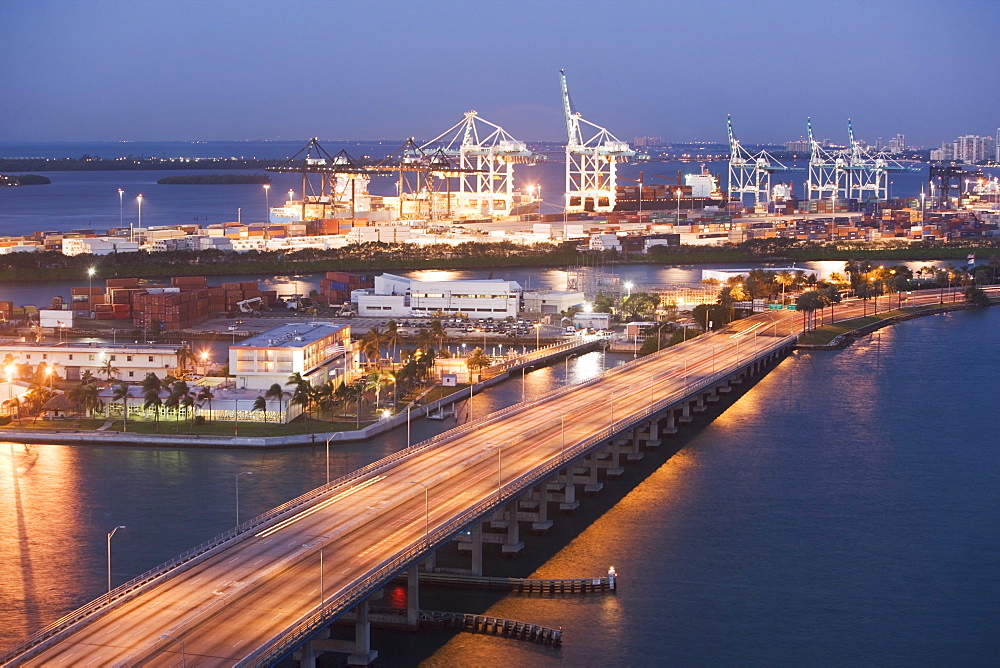 USA, Florida, Miami, Commercial dock at dusk