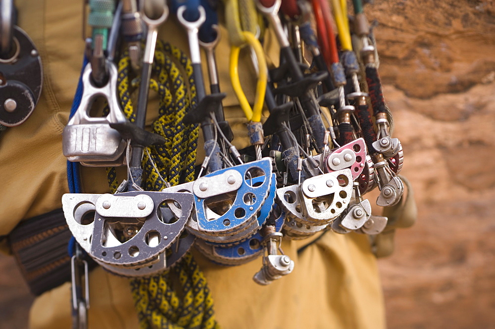 Close up of rock climbing gear