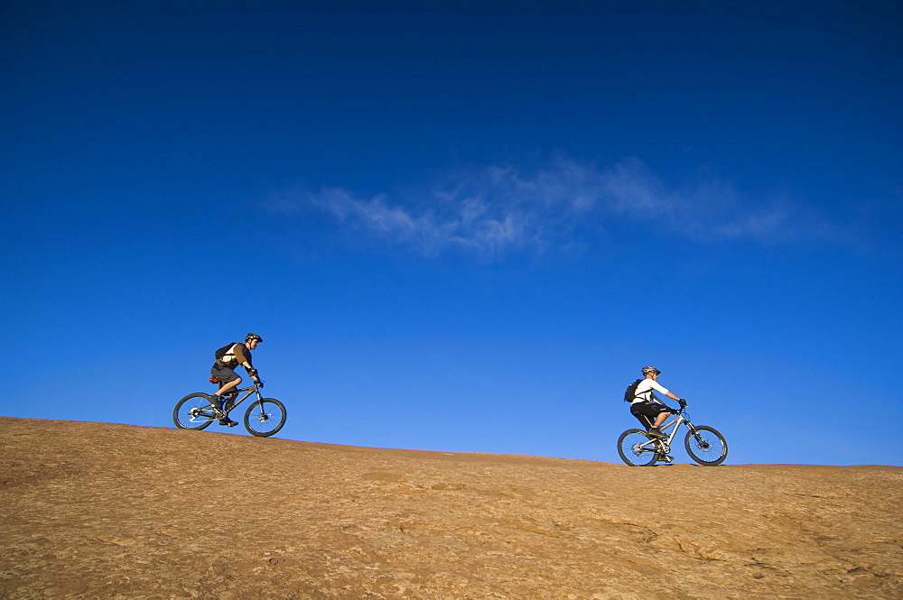 People riding mountain bikes