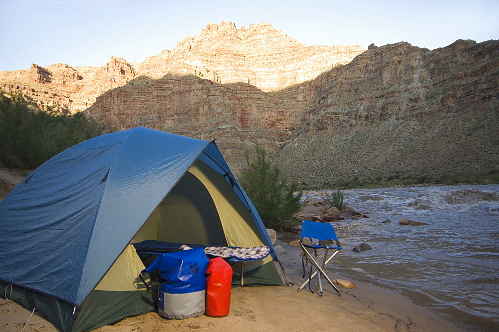 Campsite next to river, Colorado River, Moab, Utah, United States