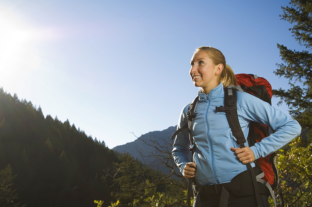 Female hiker looking to side, Utah, United States