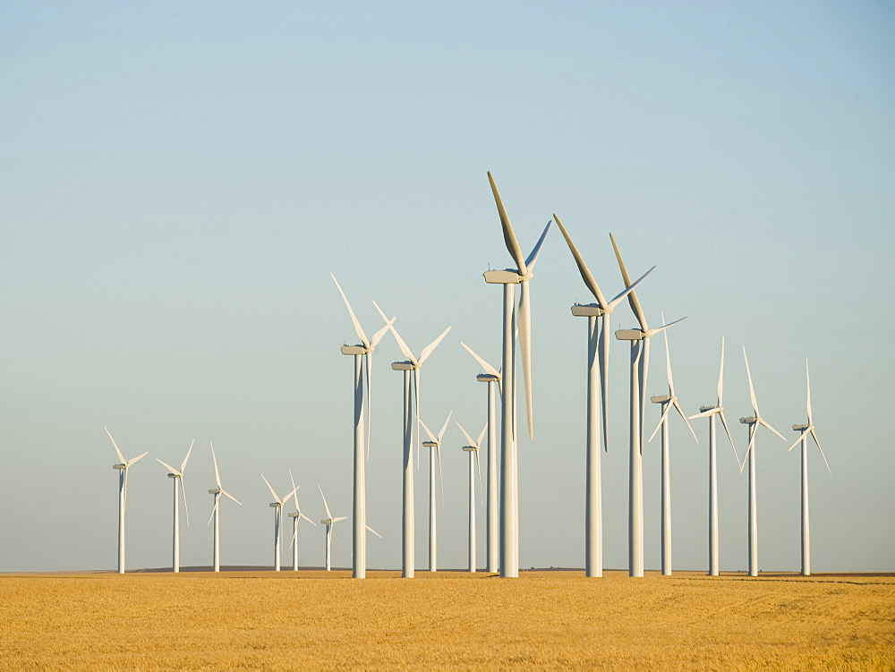 Rows of windmills on wind farm