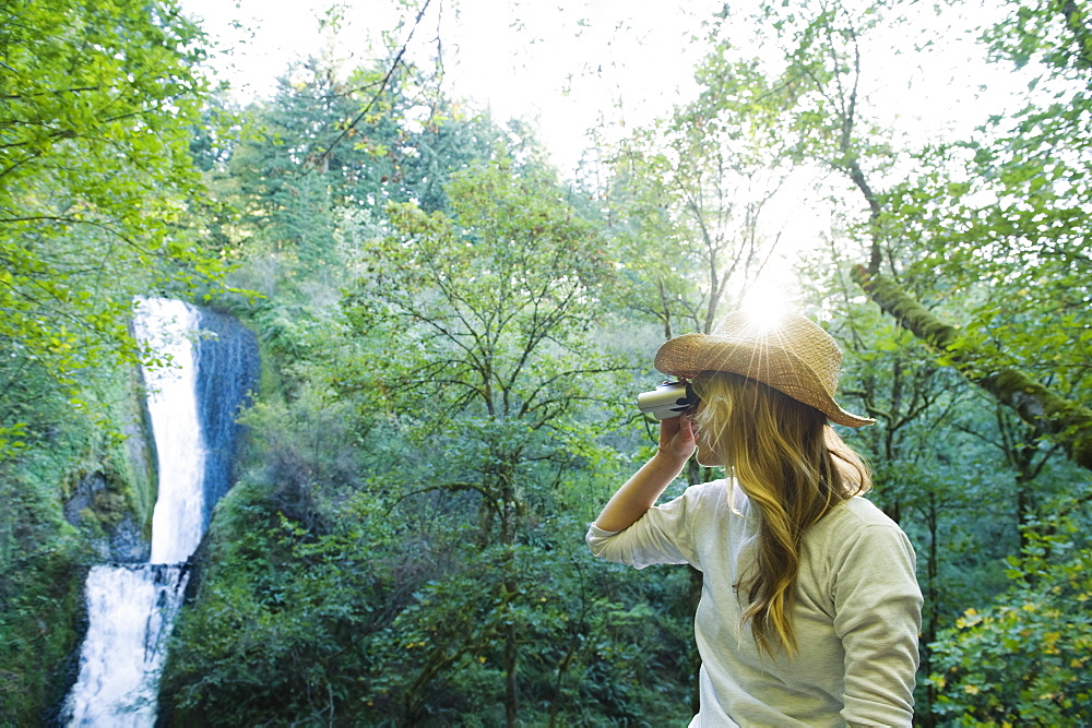 Hiker with binoculars