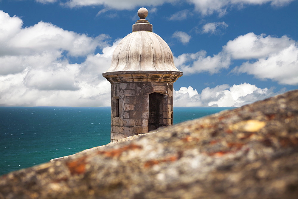 Morro Castle, Old weathered watchtower, El Morro, San Juan, Puerto Rico