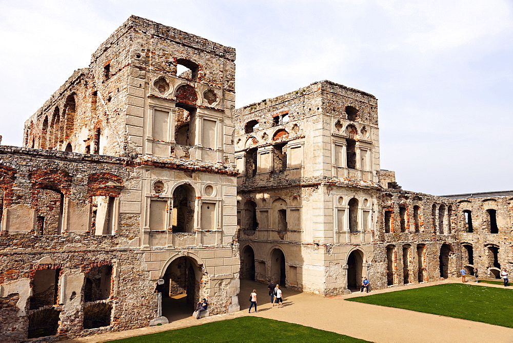 Elevated view of old palace and courtyard, Poland